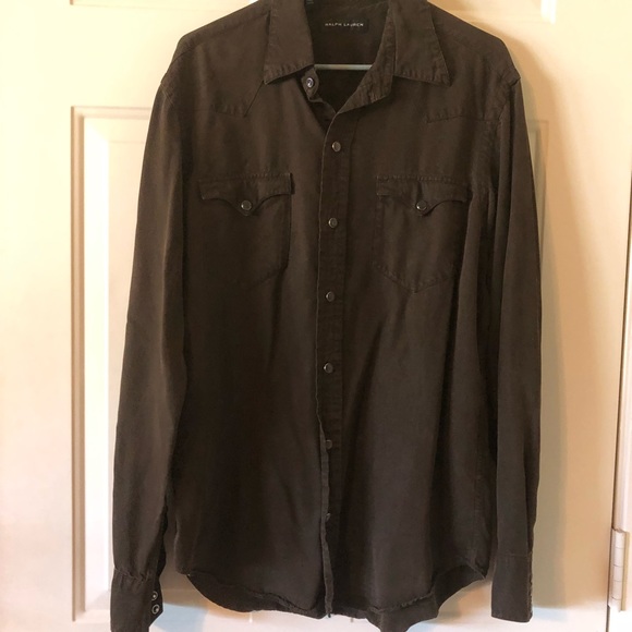 Vintage Ralph Lauren Brown Button Down 100% Lyocell Snap Down Size Medium - Picture 2 of 14
